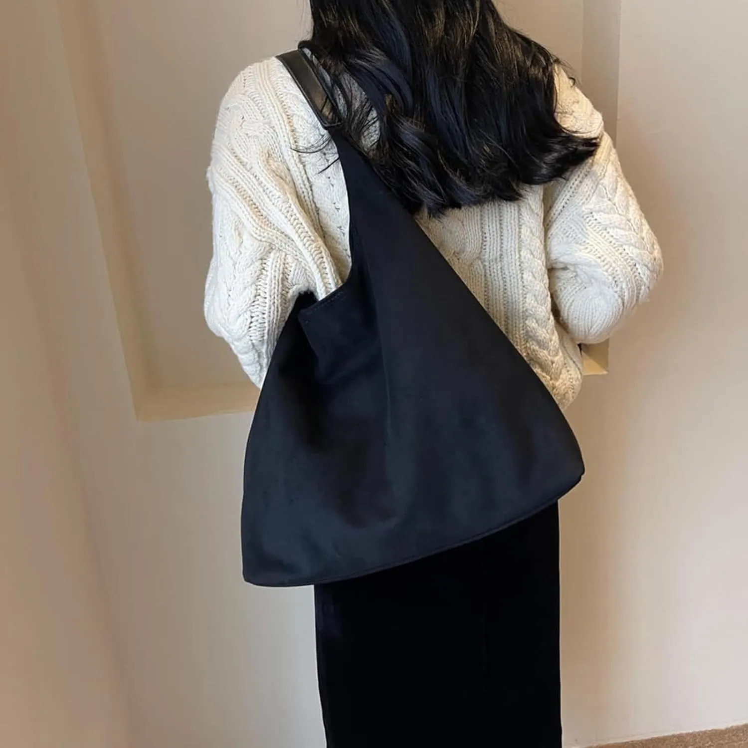 Suede Bags for Women - Brown Suede Tote and Shoulder Bag with Zipper Purse