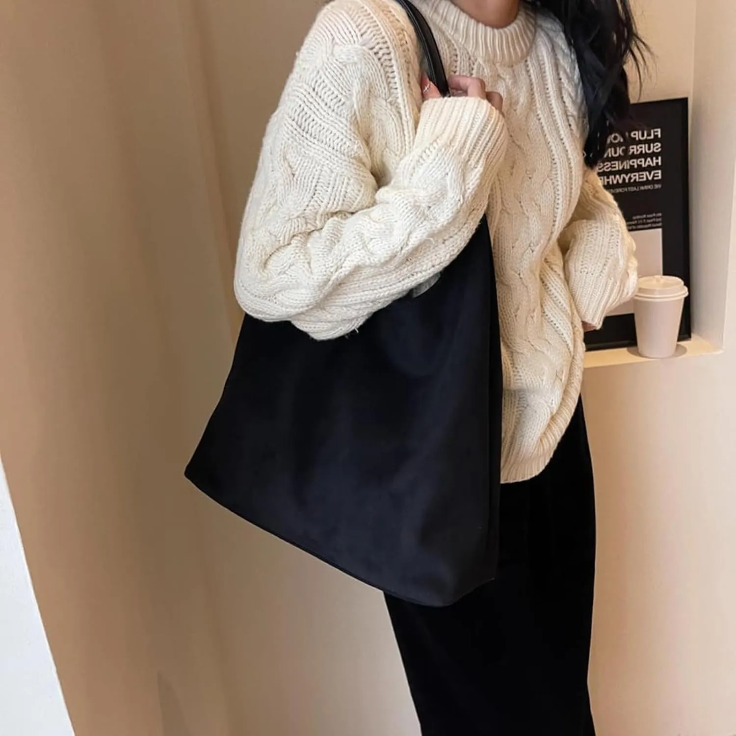 Suede Bags for Women - Brown Suede Tote and Shoulder Bag with Zipper Purse