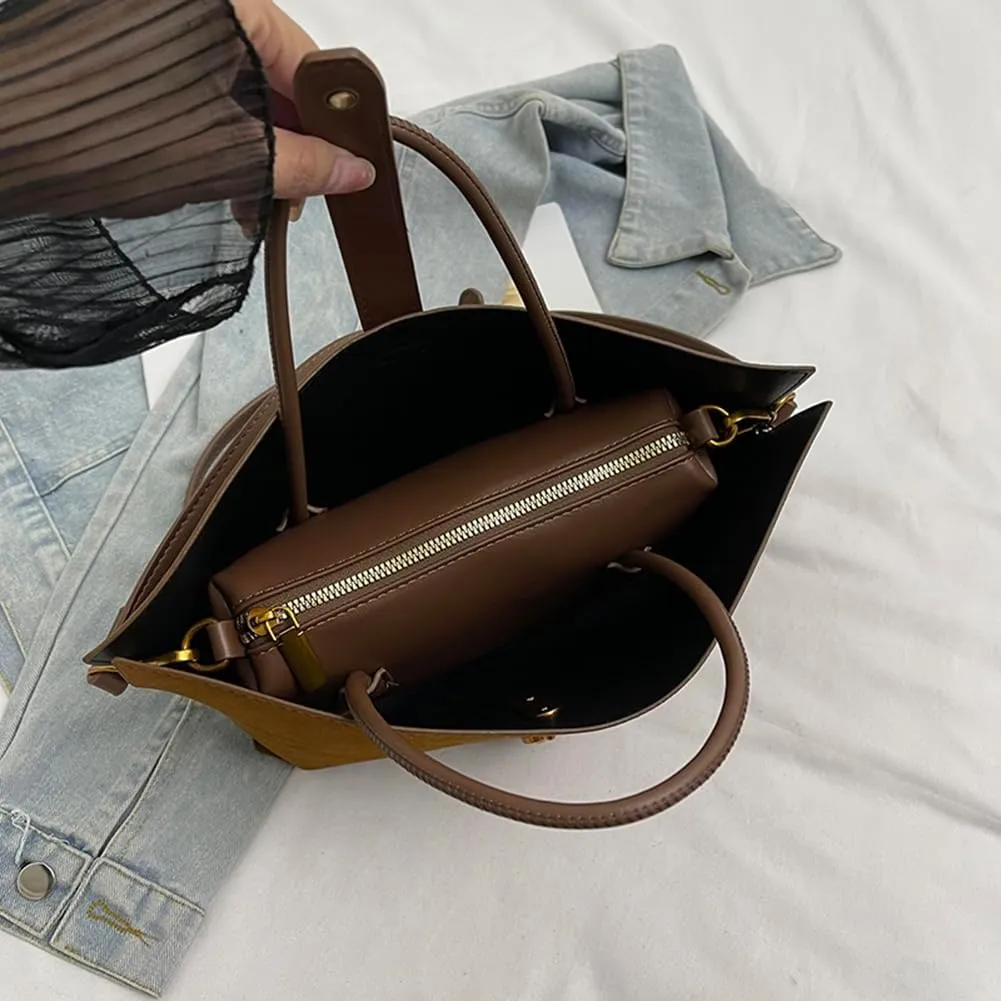 Suede Bags for Women Fall Purse 2024 Shoulder Handbag Satchel Bag Brown Top-handle Bag