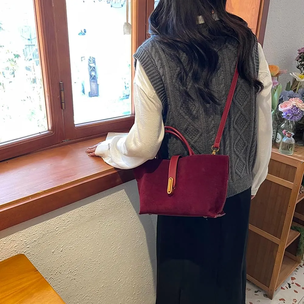 Suede Bags for Women Fall Purse 2024 Shoulder Handbag Satchel Bag Brown Top-handle Bag