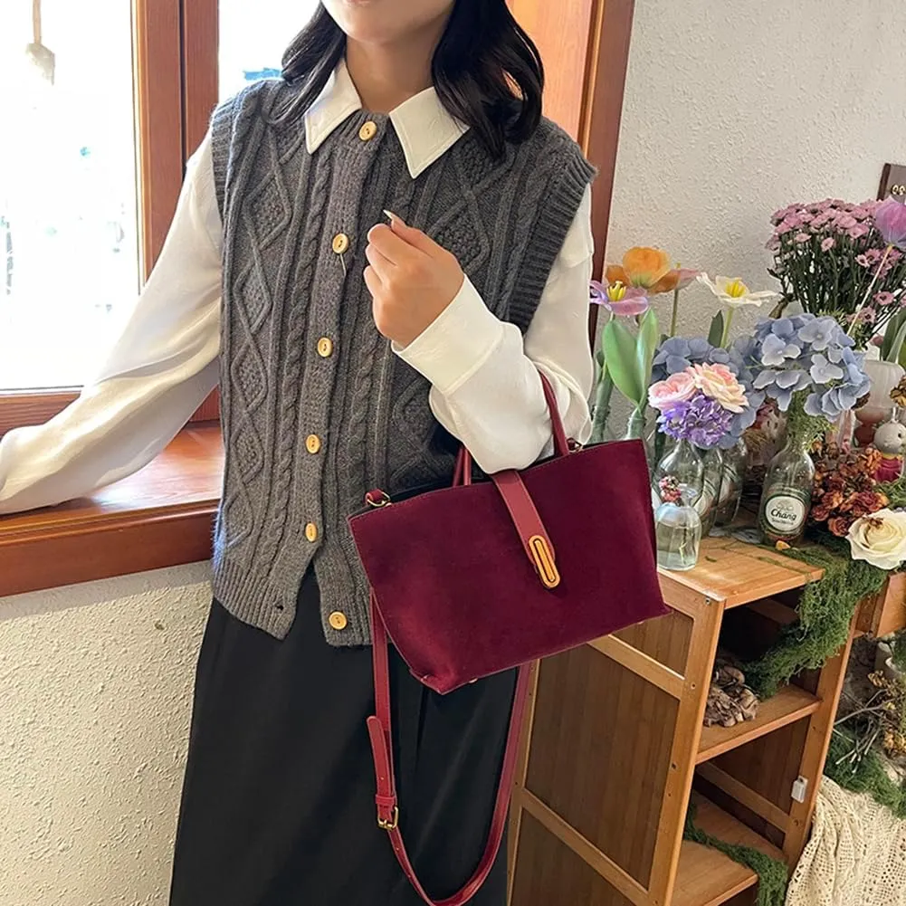Suede Bags for Women Fall Purse 2024 Shoulder Handbag Satchel Bag Brown Top-handle Bag