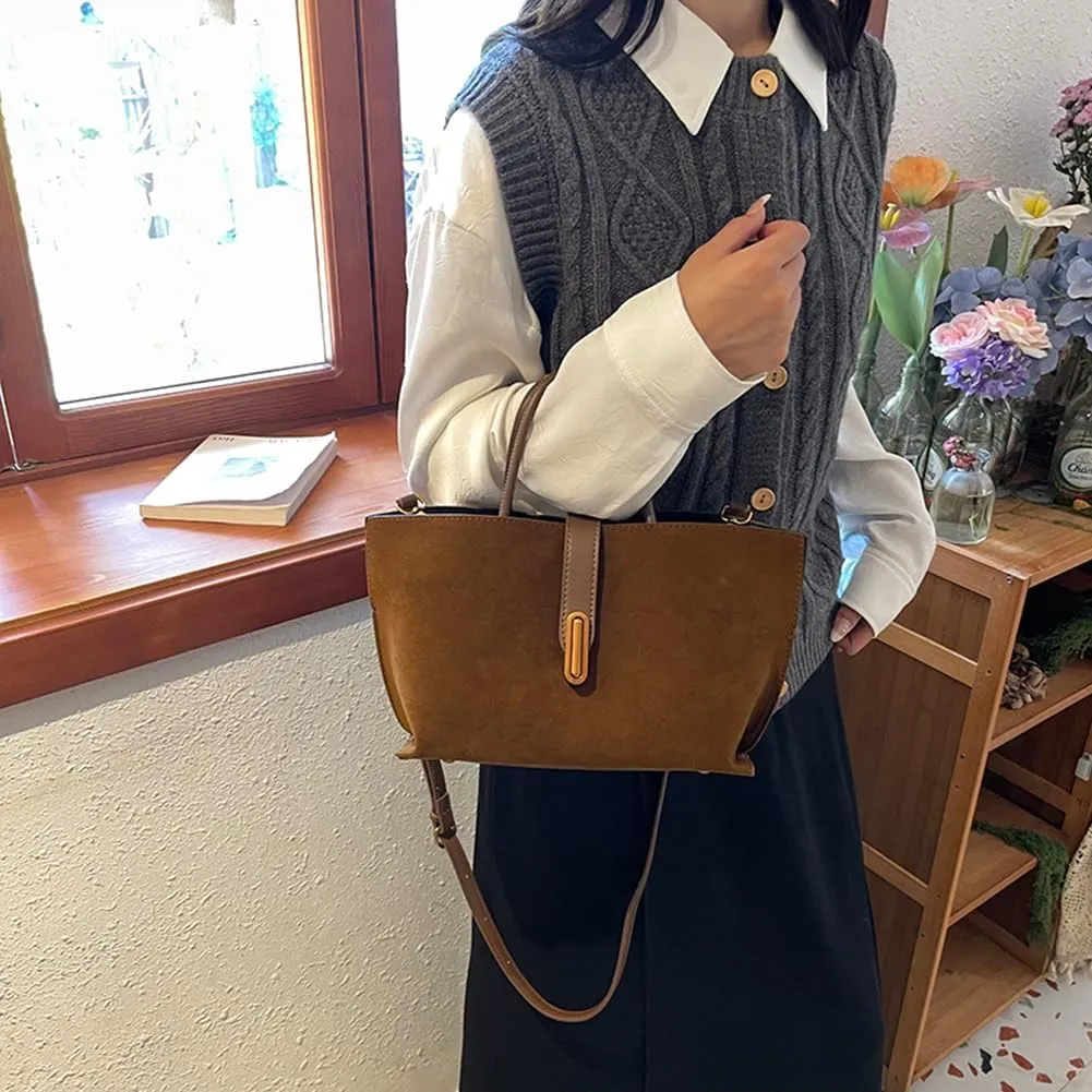 Suede Bags for Women Fall Purse 2024 Shoulder Handbag Satchel Bag Brown Top-handle Bag