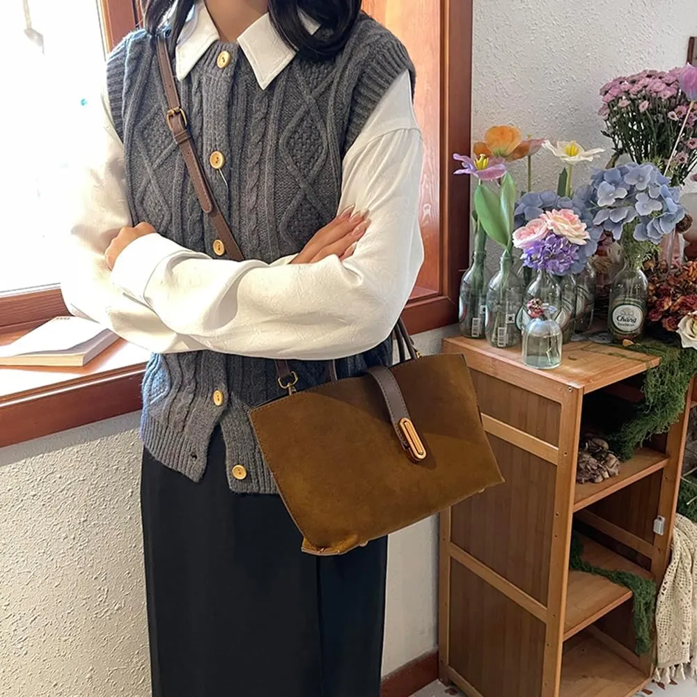 Suede Bags for Women Fall Purse 2024 Shoulder Handbag Satchel Bag Brown Top-handle Bag
