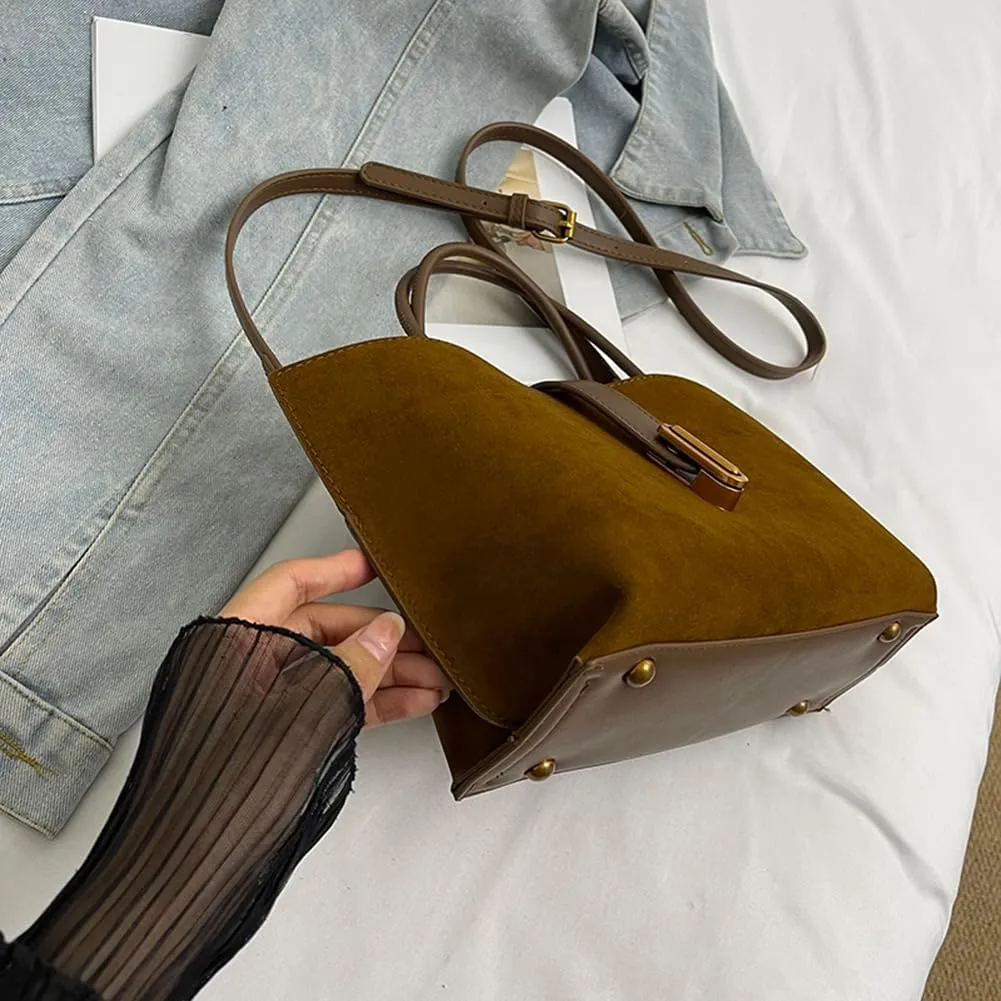 Suede Bags for Women Fall Purse 2024 Shoulder Handbag Satchel Bag Brown Top-handle Bag