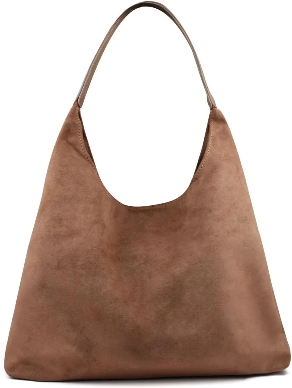 Suede Bags for Women, Large Capacity Suede Tote Bag with Snap, Retro Shoulder Slouchy Bag for Work Travel