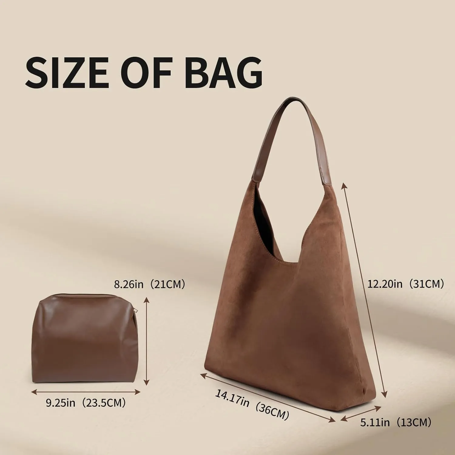 Suede Bags for Women, Large Capacity Suede Tote Bag with Snap, Retro Shoulder Slouchy Bag for Work Travel