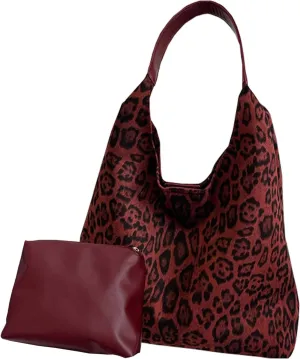 Suede Bags for Women Leopard Print Suede Tote Bag,Suede Shoulder Bag,Womens Hobo Handbag,Slouchy Bags