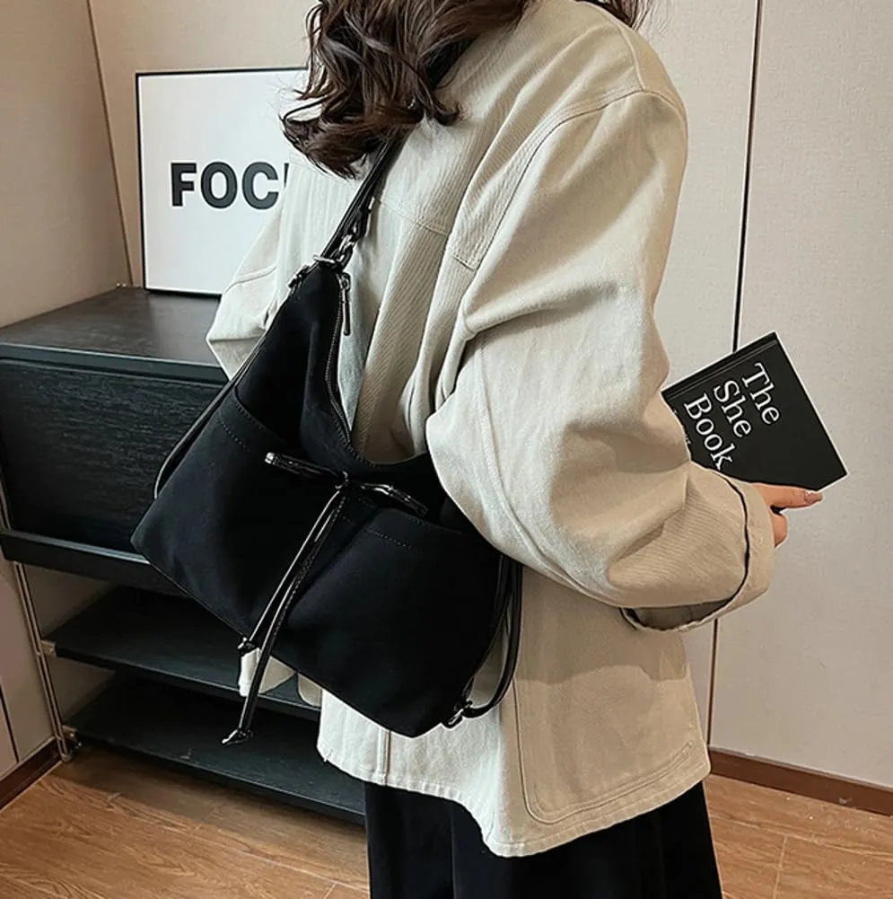 Suede Hobo Bags for Women Brown Suede Purse Large Tote Bag Trendy Shoulder Bag Women's Crossbody Handbags with Bowknot