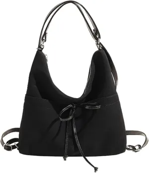 Suede Hobo Bags for Women Brown Suede Purse Large Tote Bag Trendy Shoulder Bag Women's Crossbody Handbags with Bowknot
