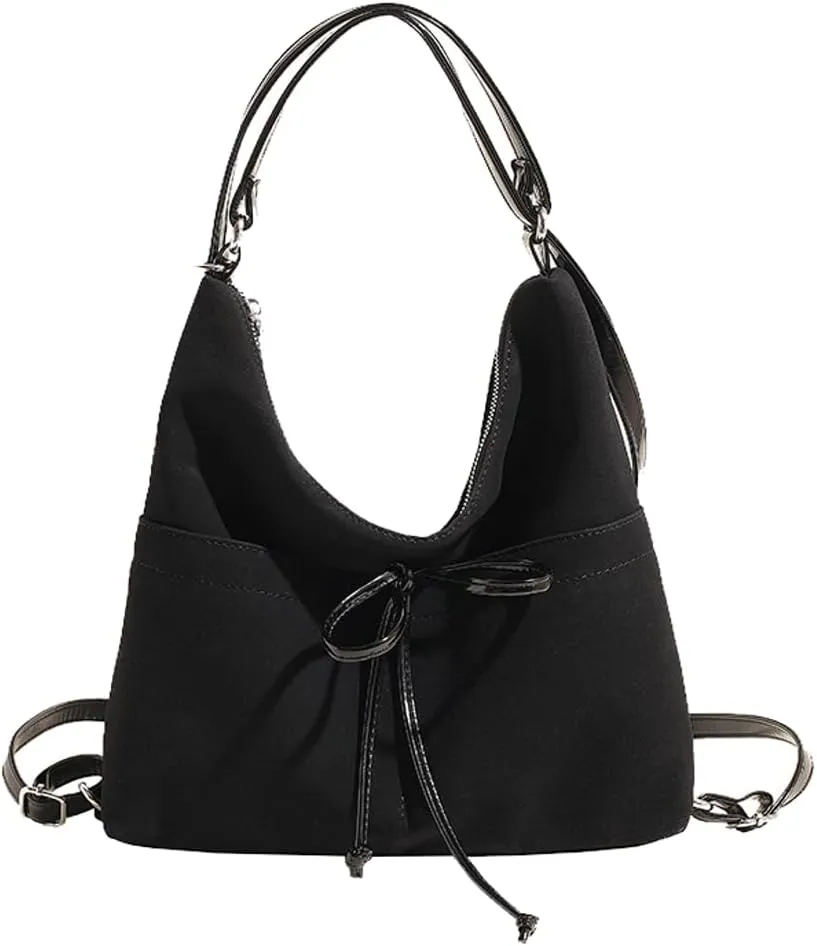 Suede Hobo Bags for Women Brown Suede Purse Large Tote Bag Trendy Shoulder Bag Women's Crossbody Handbags with Bowknot