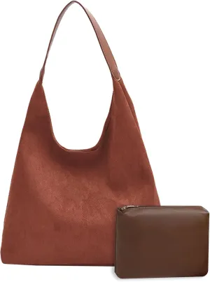 Suede Hobo Bags for Women Slouchy Shoulder Bags Trendy Tote Handbags Everyday Purses