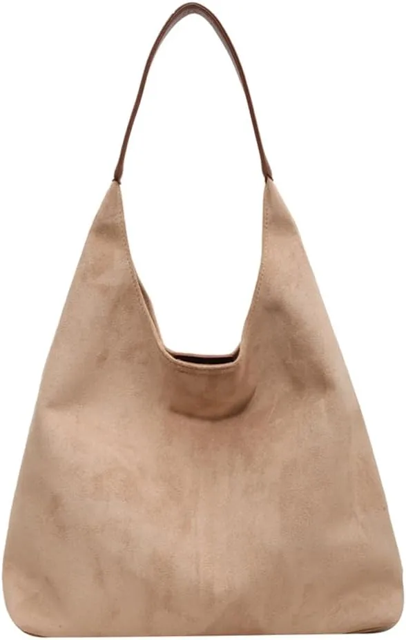 Suede Hobo Bags for Women Suede Purse Slouchy Tote Bag Soft Suede Leather Shoulder Handbags Work Bags with Purse