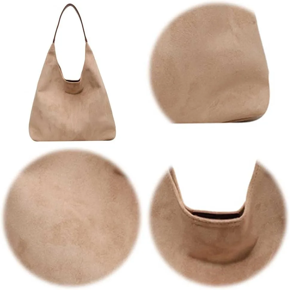 Suede Hobo Bags for Women Suede Purse Slouchy Tote Bag Soft Suede Leather Shoulder Handbags Work Bags with Purse