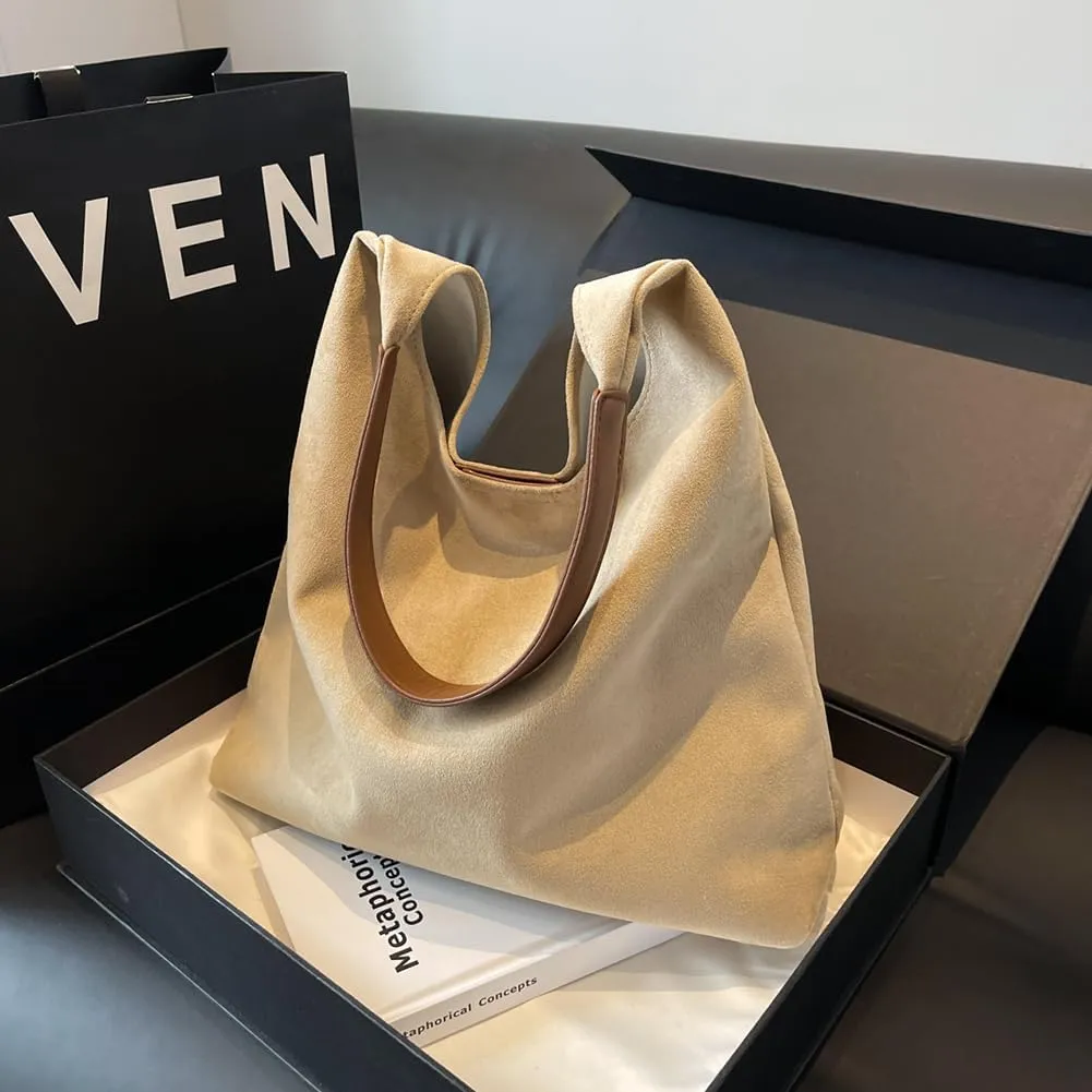 Suede Hobo Bags for Women Suede Purse Slouchy Tote Bag Soft Suede Leather Shoulder Handbags Work Bags with Purse