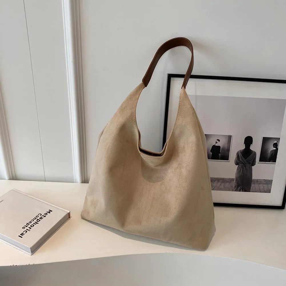 Suede Hobo Bags for Women Suede Purse Slouchy Tote Bag Soft Suede Leather Shoulder Handbags Work Bags with Purse