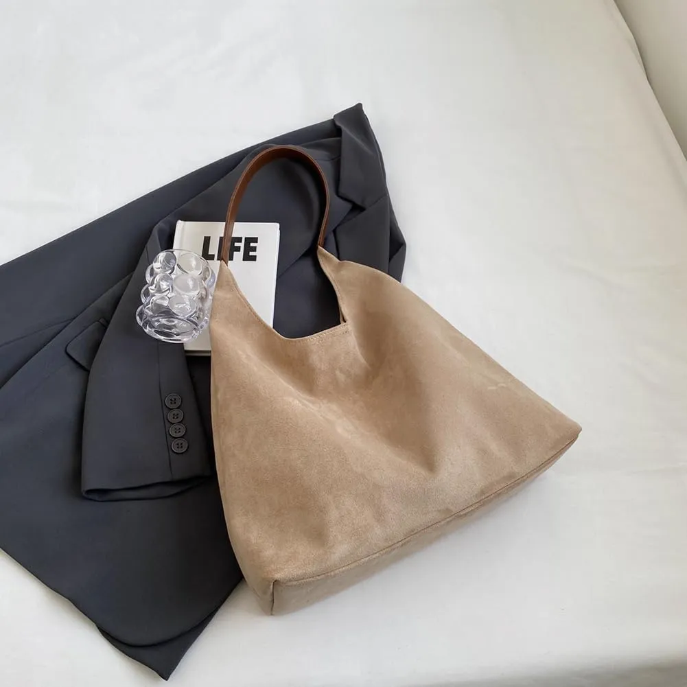 Suede Hobo Bags for Women Suede Purse Slouchy Tote Bag Soft Suede Leather Shoulder Handbags Work Bags with Purse
