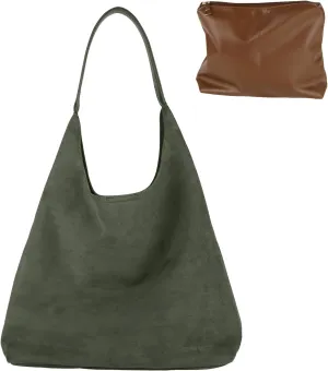 Suede Tote Bag, Brown Slouchy Suede Bags for Womens Tote Bag Work Purses Crescent Bag Suede Handbag Travel Winter Fall
