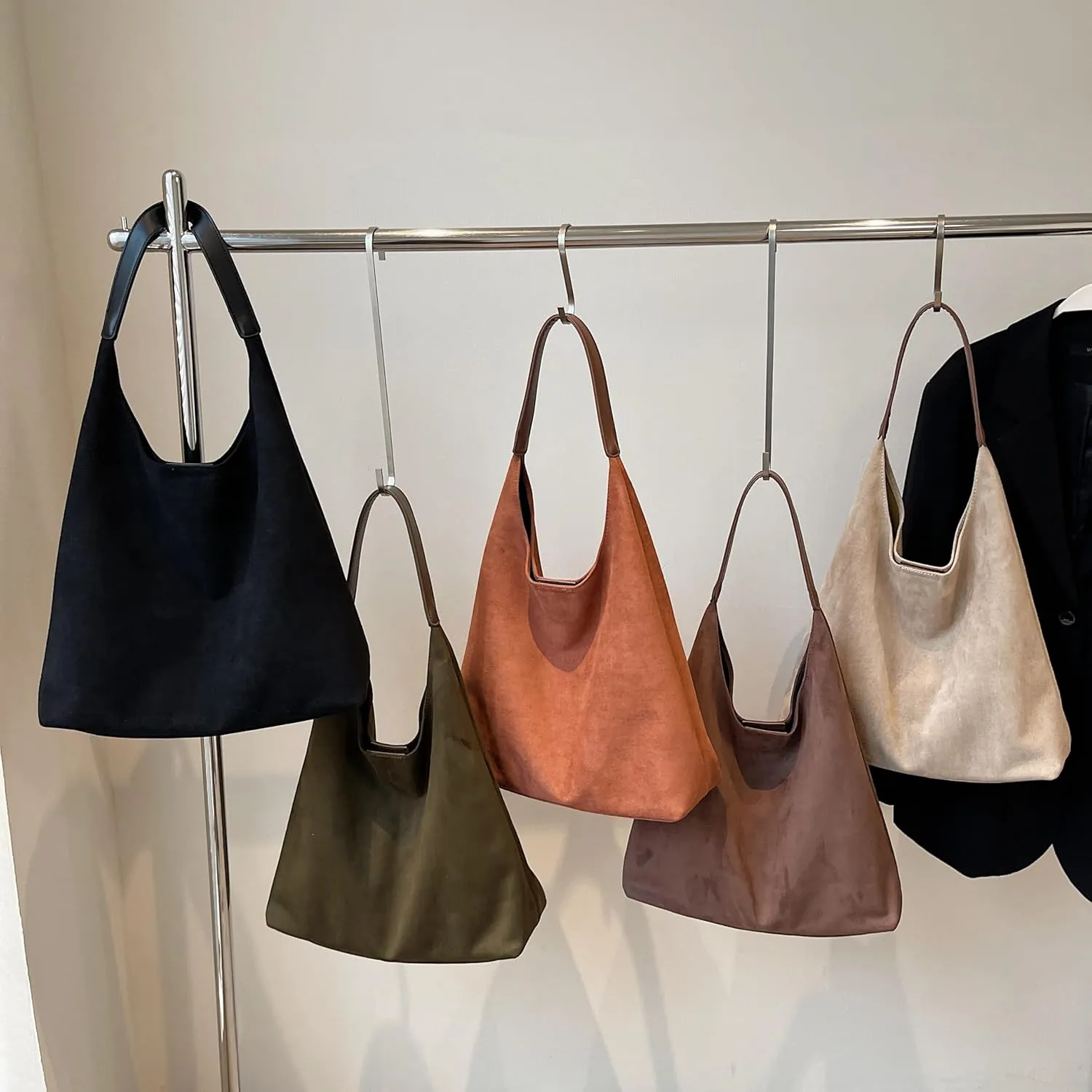 Suede Tote Bag, Brown Slouchy Suede Bags for Womens Tote Bag Work Purses Crescent Bag Suede Handbag Travel Winter Fall