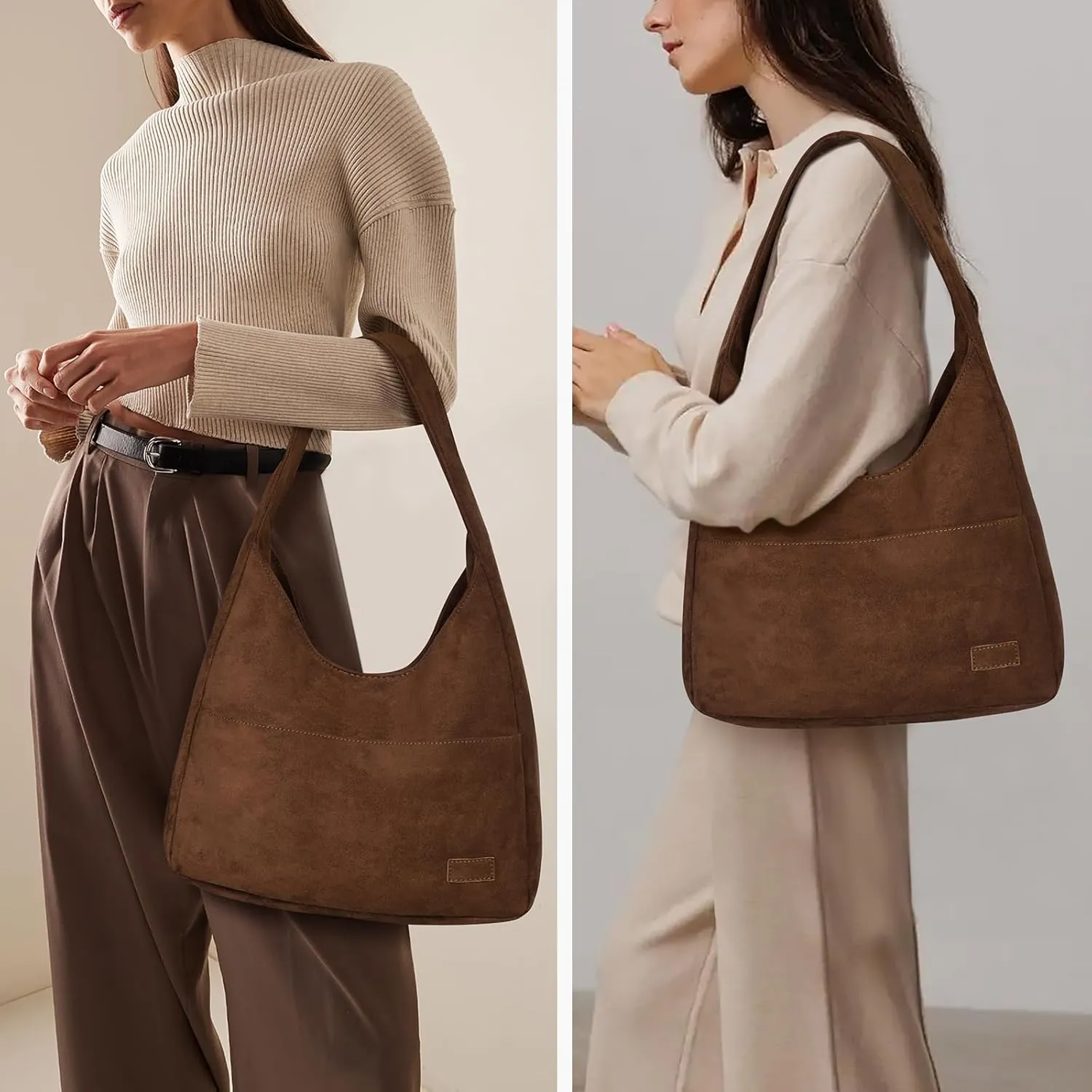 Suede Tote Bag for Women Brown Suede Bag 2024 Fall Suede Purse Slouchy Hobo Bag Work Tote Bag