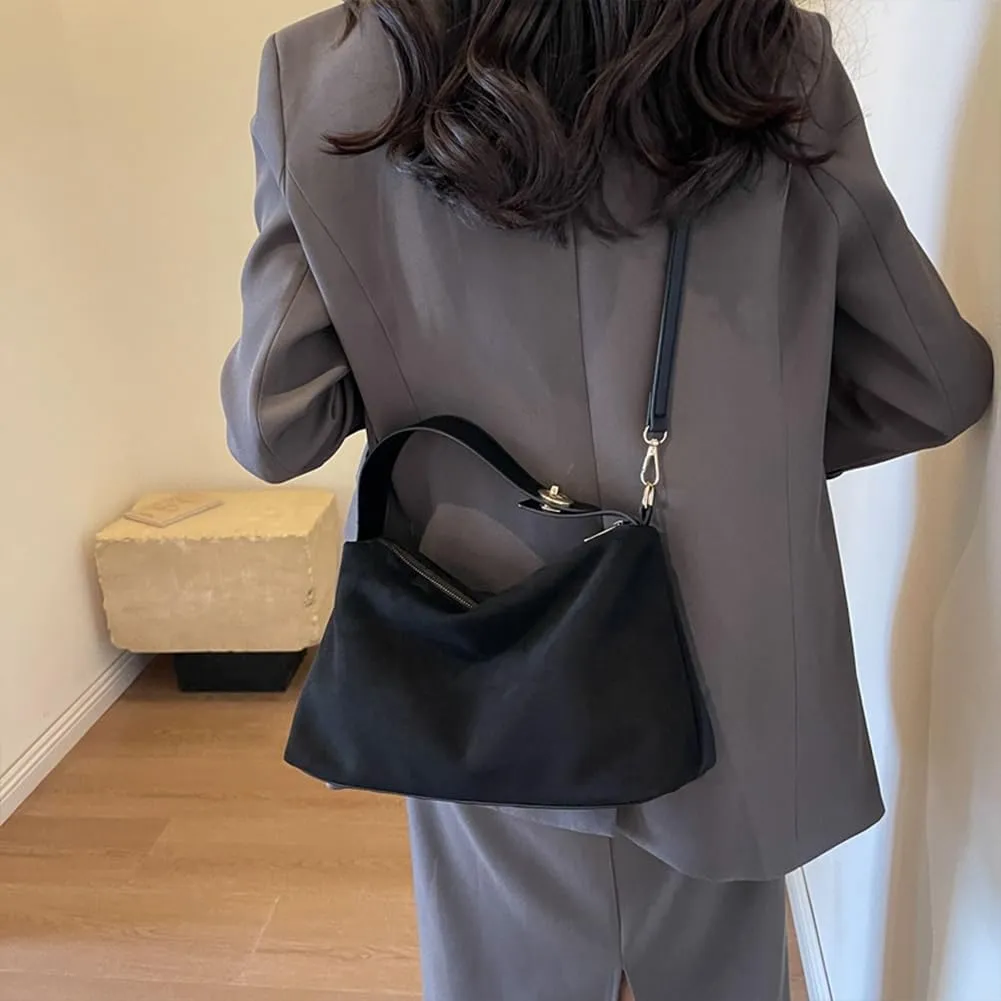 Suede Tote Bag for Women, Crescent Shoulder Bags Large Capacity Handbag Hobo Bag Autumn Leisure Lazy Crossbody Bag