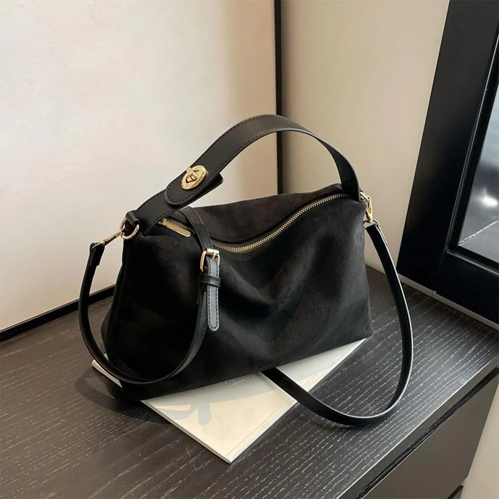 Suede Tote Bag for Women, Crescent Shoulder Bags Large Capacity Handbag Hobo Bag Autumn Leisure Lazy Crossbody Bag