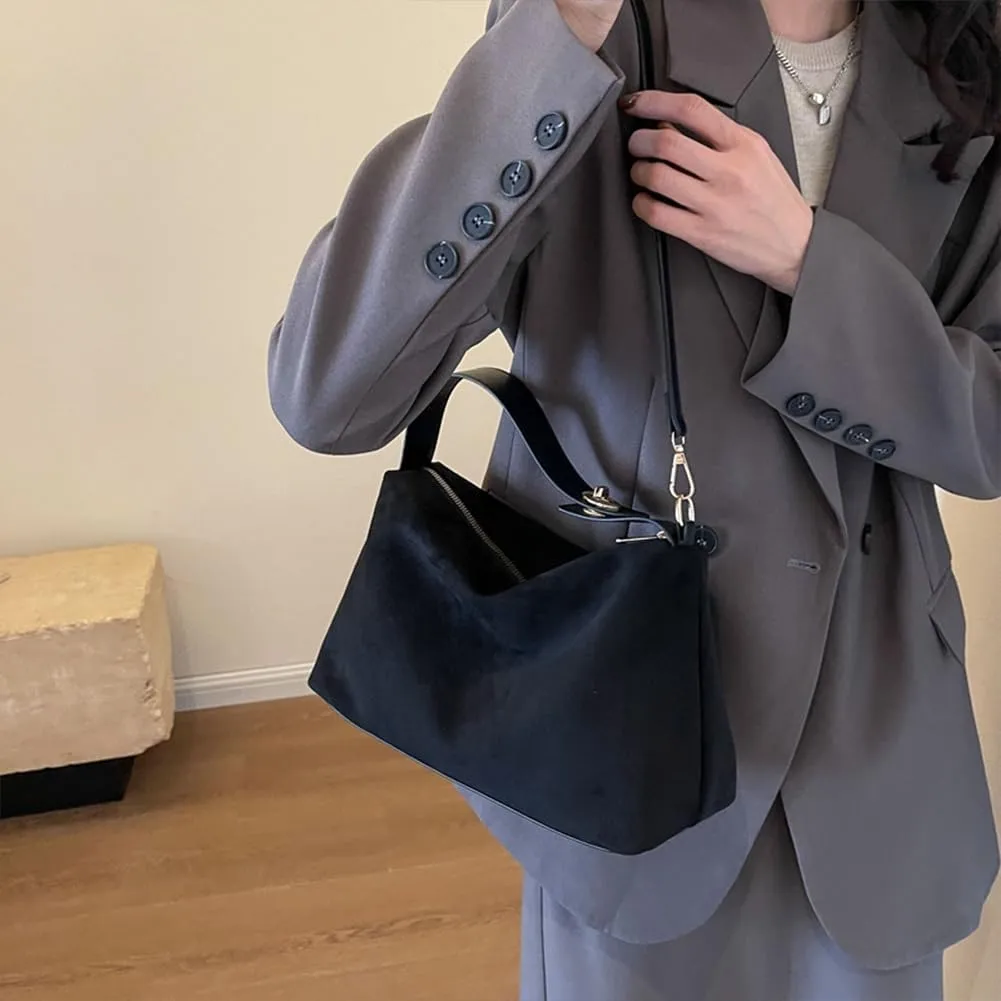 Suede Tote Bag for Women, Crescent Shoulder Bags Large Capacity Handbag Hobo Bag Autumn Leisure Lazy Crossbody Bag
