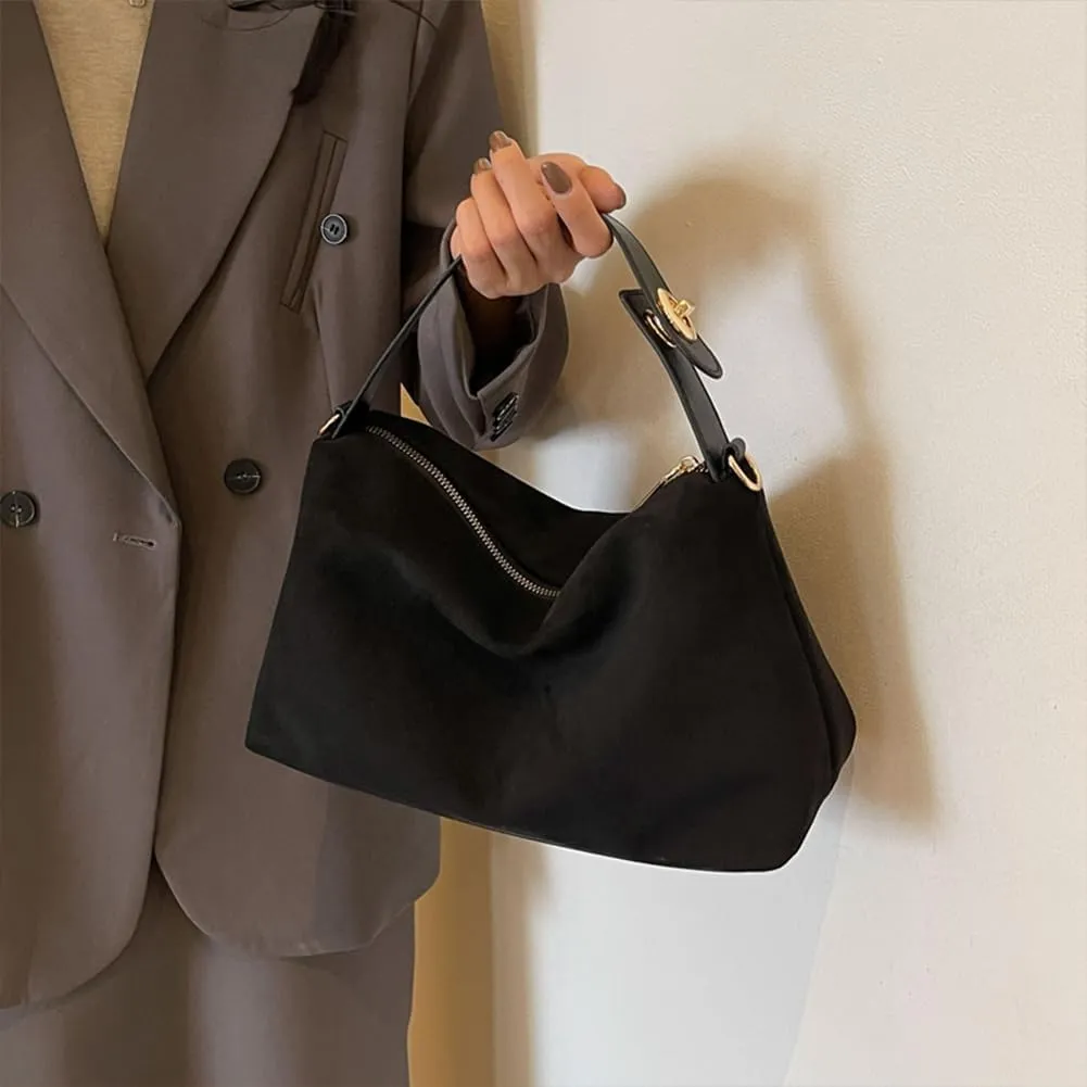 Suede Tote Bag for Women, Crescent Shoulder Bags Large Capacity Handbag Hobo Bag Autumn Leisure Lazy Crossbody Bag