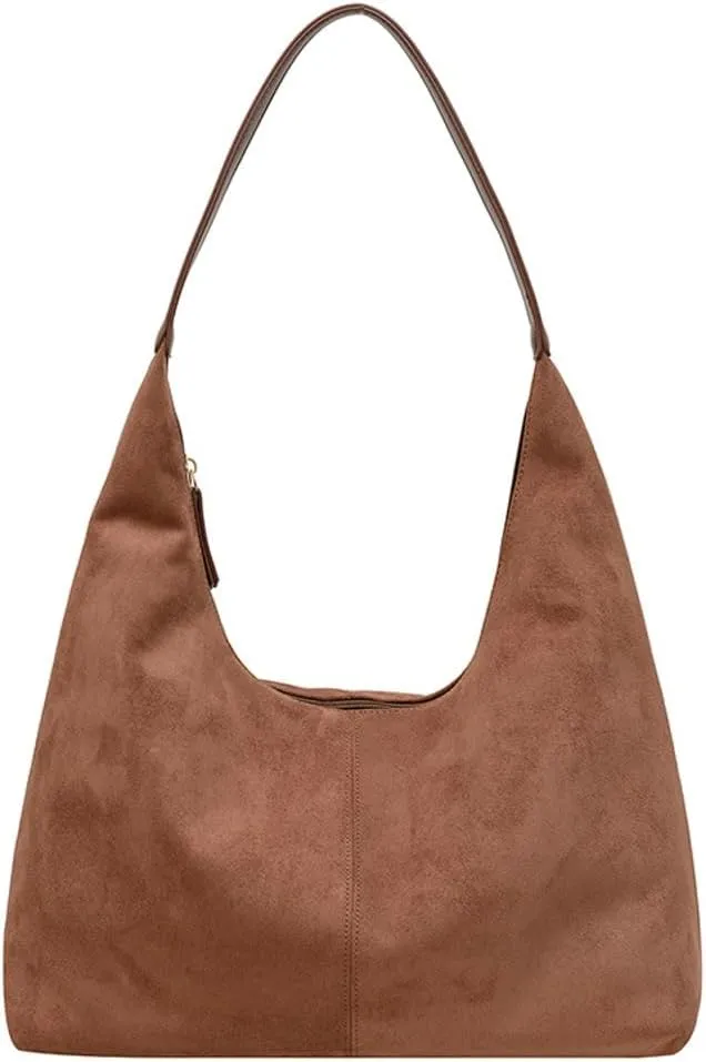 Suede Tote Bag for Women Shoulder Bag Retro Handbags Soft Satchel Stylish Large Two-piece Purse Work Travel