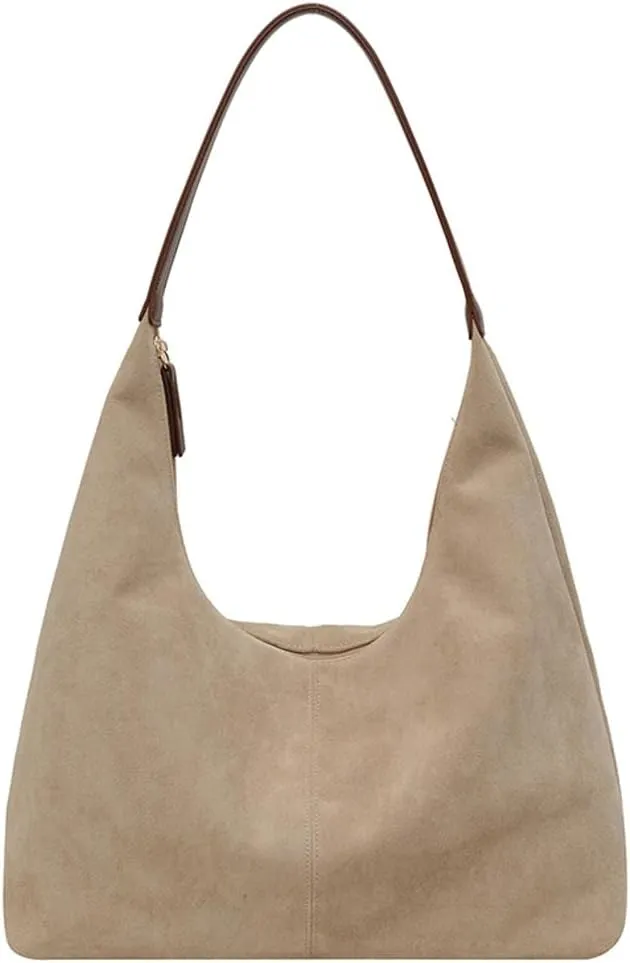 Suede Tote Bag for Women Shoulder Bag Retro Handbags Soft Satchel Stylish Large Two-piece Purse Work Travel