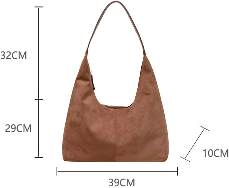 Suede Tote Bag for Women Shoulder Bag Retro Handbags Soft Satchel Stylish Large Two-piece Purse Work Travel