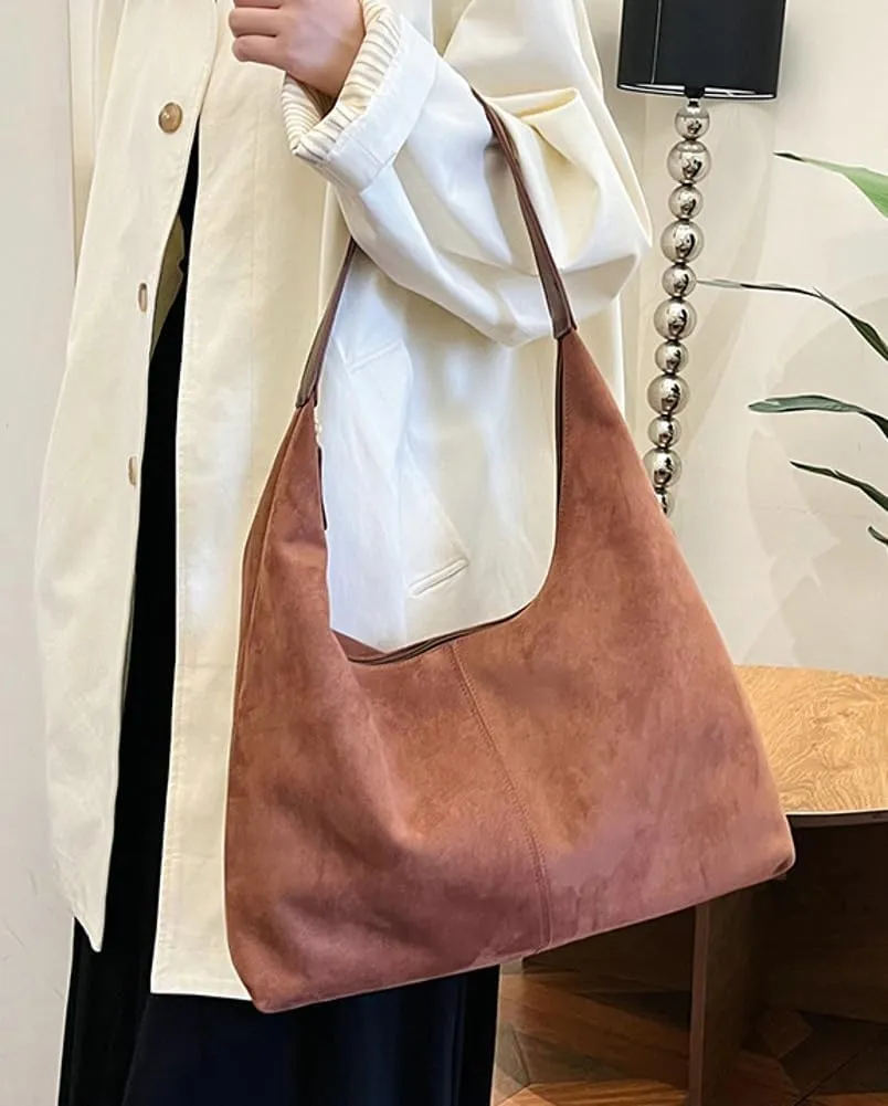 Suede Tote Bag for Women Shoulder Bag Retro Handbags Soft Satchel Stylish Large Two-piece Purse Work Travel