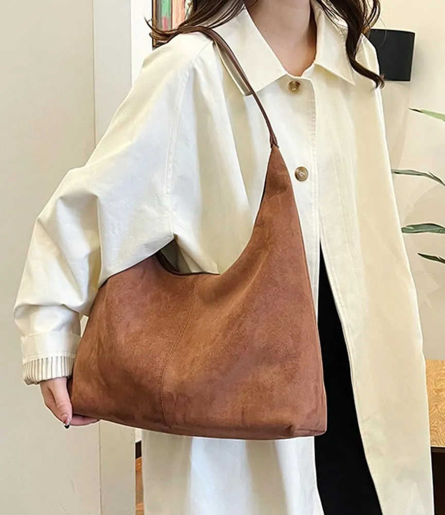 Suede Tote Bag for Women Shoulder Bag Retro Handbags Soft Satchel Stylish Large Two-piece Purse Work Travel