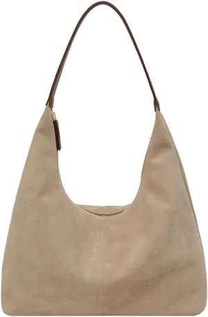 Suede Tote Bag for Women Shoulder Bag Retro Handbags Soft Satchel Stylish Large Two-piece Purse Work Travel