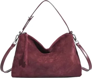 Suede Tote Bags for Women Genuine Leather Suede Purse Handbag Vintage Slouchy Hobo Shoulder Crossbody Bag