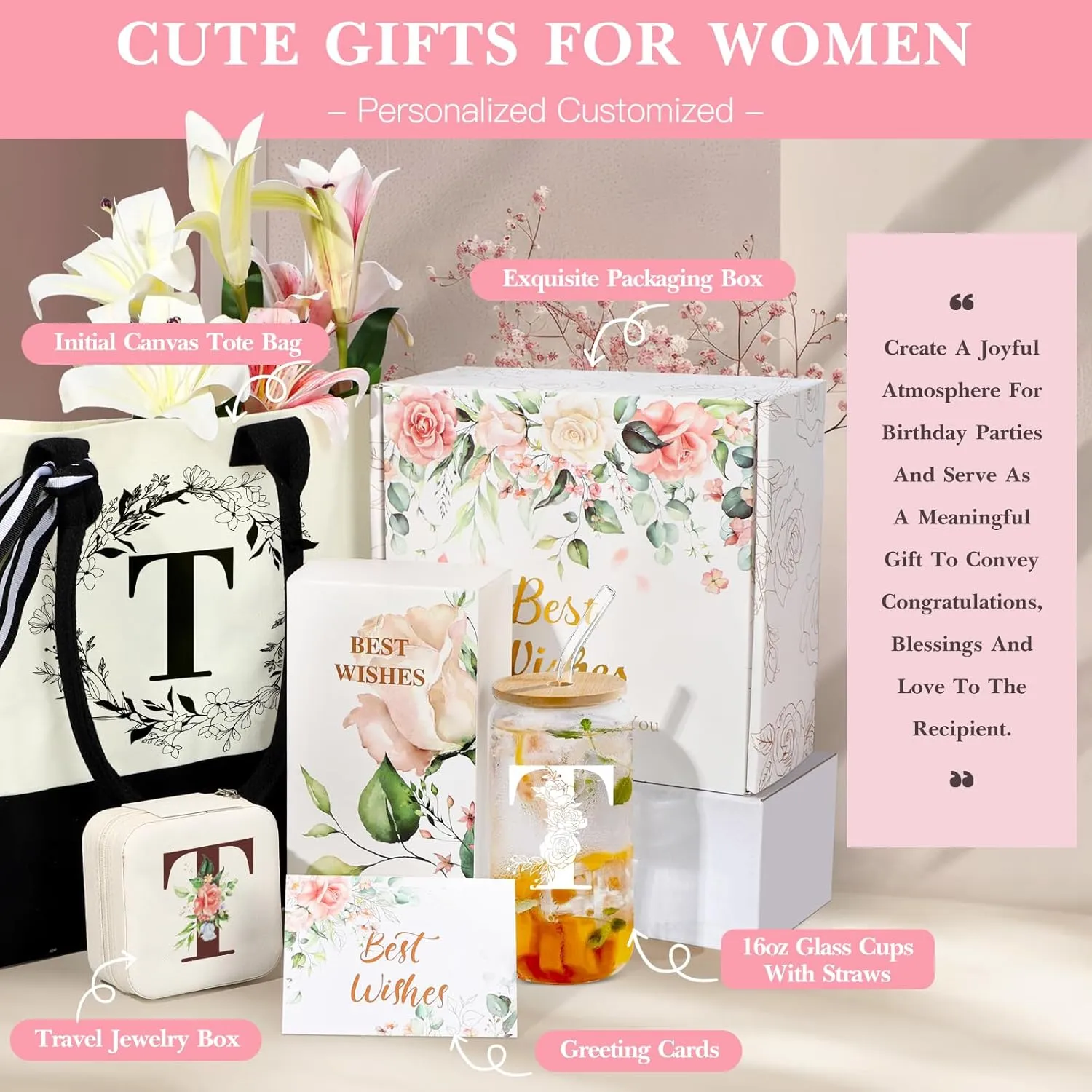 Suhctuptx Initial Birthday Gifts Women, Unique Personalized Birthday Gifts with Initial Canvas Tote Bag Reusable-Grocery-Bags