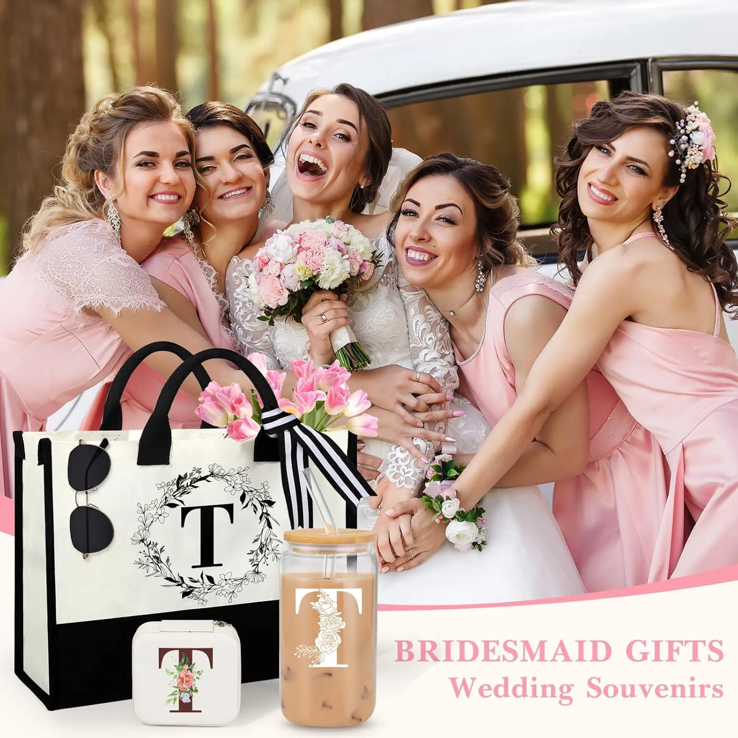 Suhctuptx Initial Birthday Gifts Women, Unique Personalized Birthday Gifts with Initial Canvas Tote Bag Reusable-Grocery-Bags