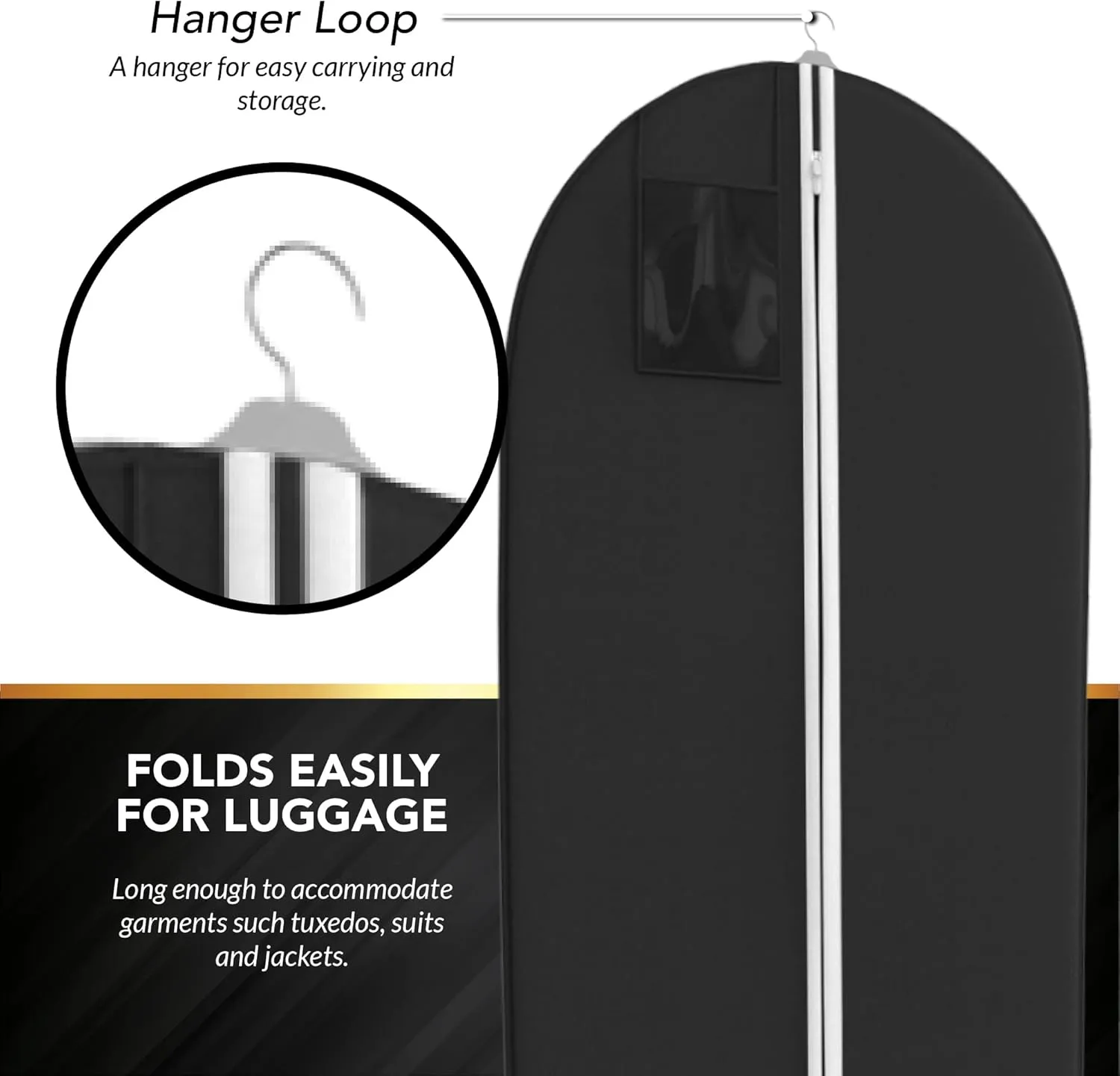 Suit, Dress and Gown Garment Travel Bags - 54" - Men's and Women's Clothing Cover - Your Bags (Black)