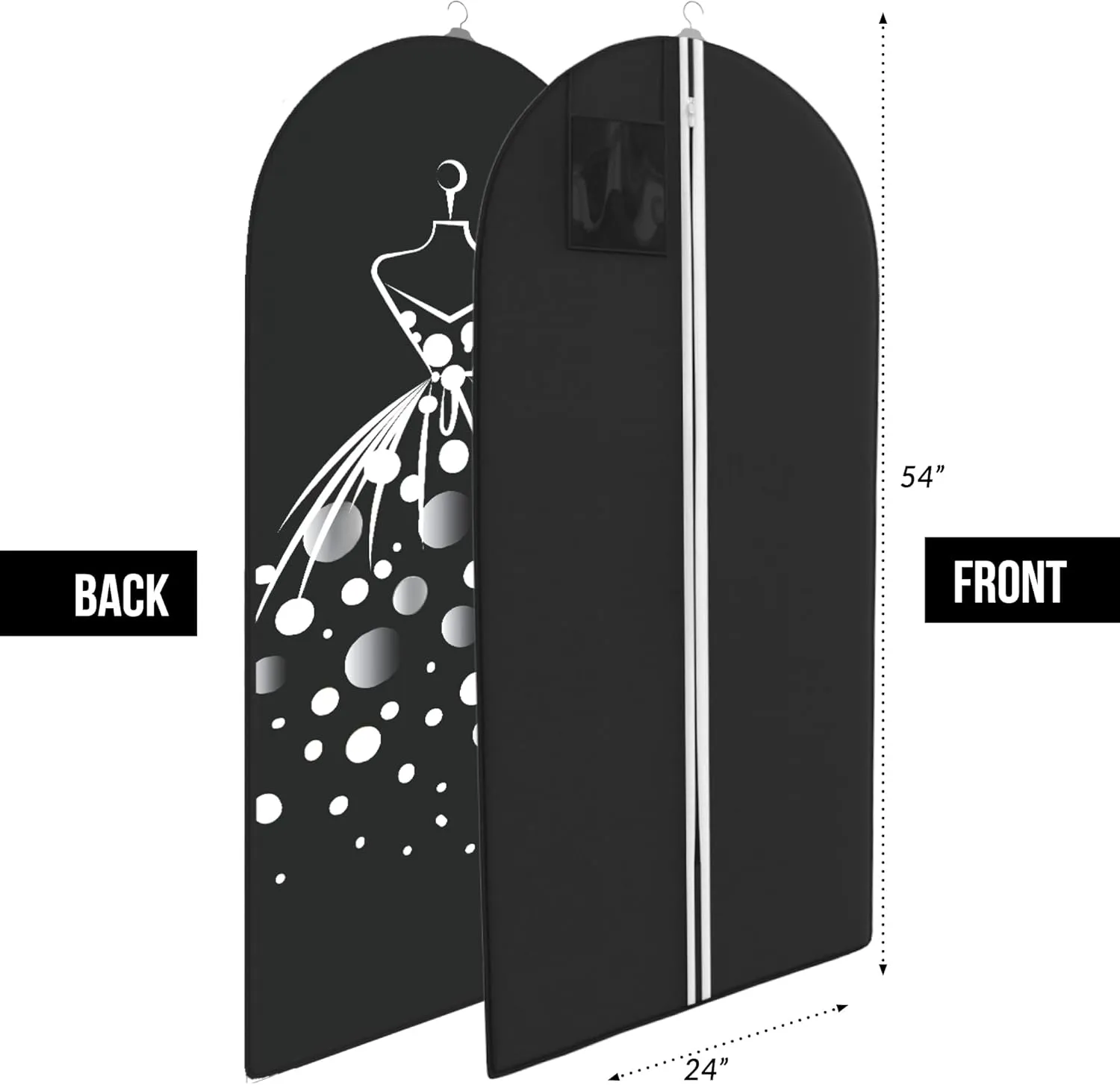 Suit, Dress and Gown Garment Travel Bags - 54" - Men's and Women's Clothing Cover - Your Bags (Black)