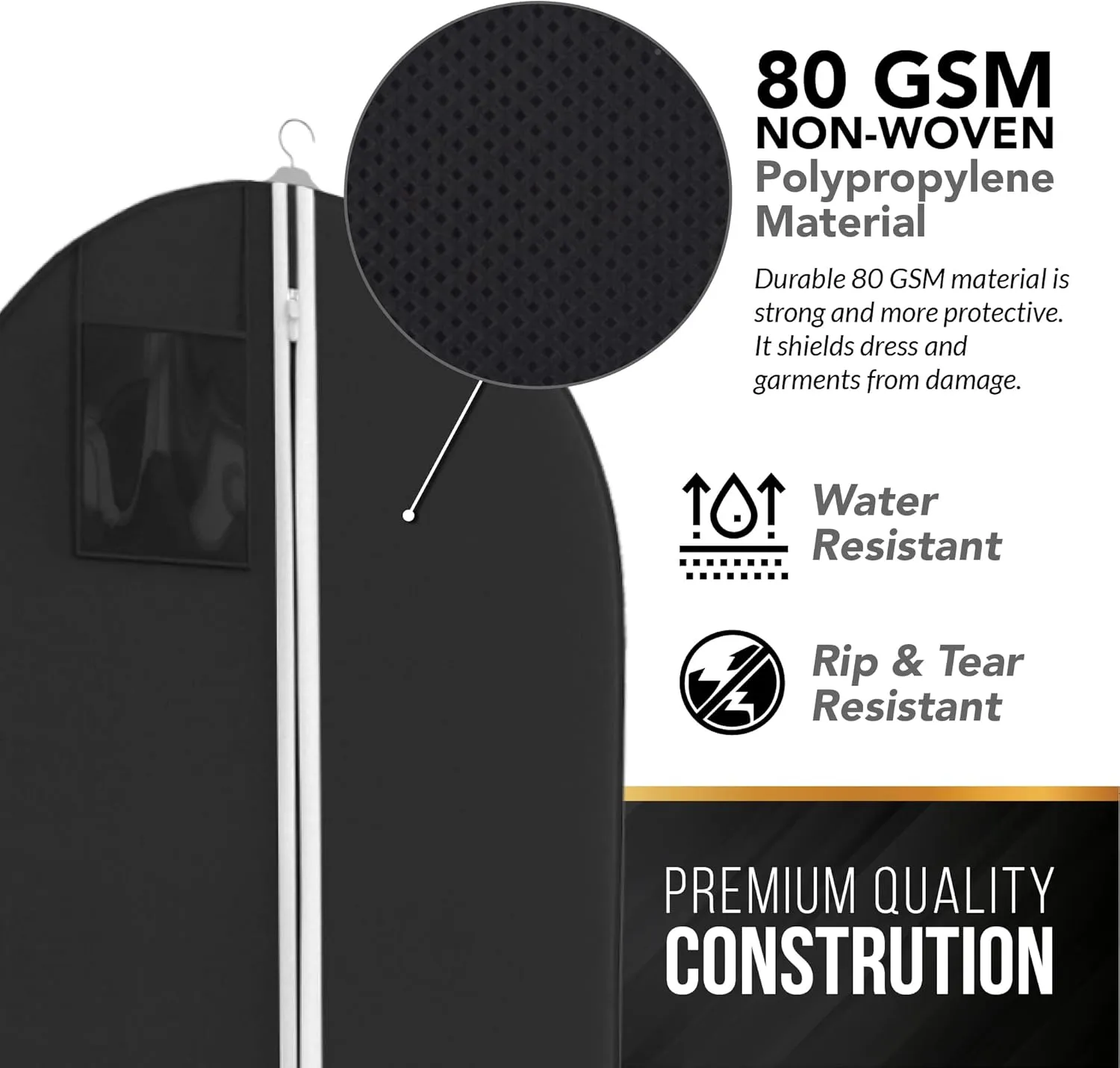 Suit, Dress and Gown Garment Travel Bags - 54" - Men's and Women's Clothing Cover - Your Bags (Black)