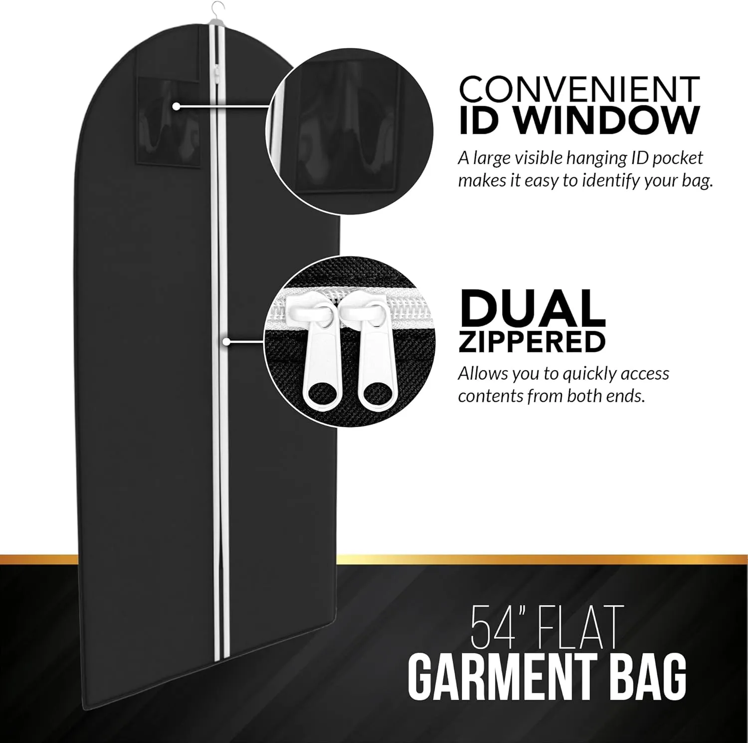 Suit, Dress and Gown Garment Travel Bags - 54" - Men's and Women's Clothing Cover - Your Bags (Black)