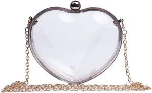 SUKUTU Womens Heart Shape Evening Bag Purse Velvet Party Tote Mini Handbag Clutch Chain Clear Shoulder Bag