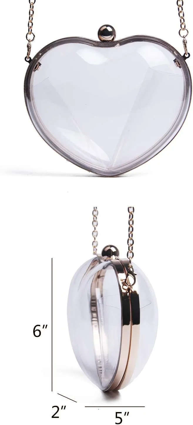 SUKUTU Womens Heart Shape Evening Bag Purse Velvet Party Tote Mini Handbag Clutch Chain Clear Shoulder Bag