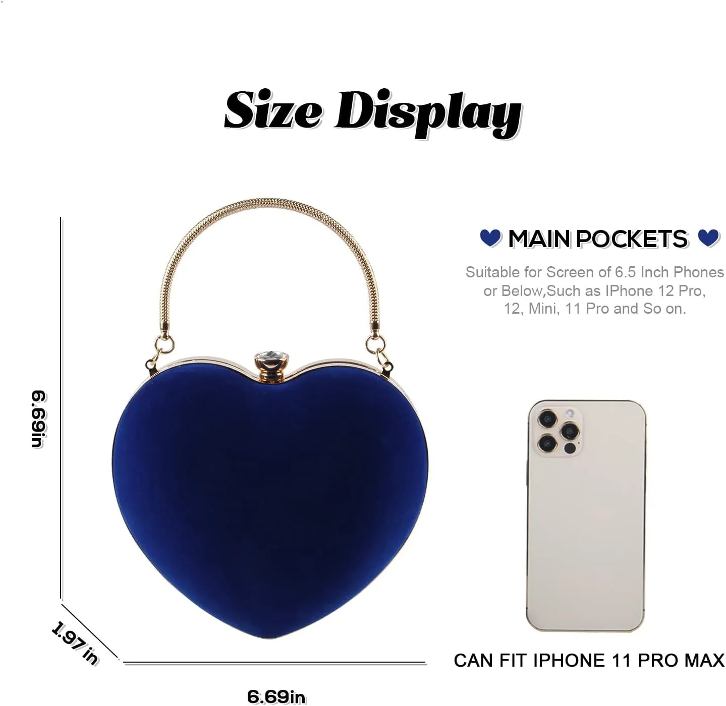 SUKUTU Womens Heart Shape Evening Bag Purse Velvet Party Tote Mini Handbag Clutch Chain Clear Shoulder Bag