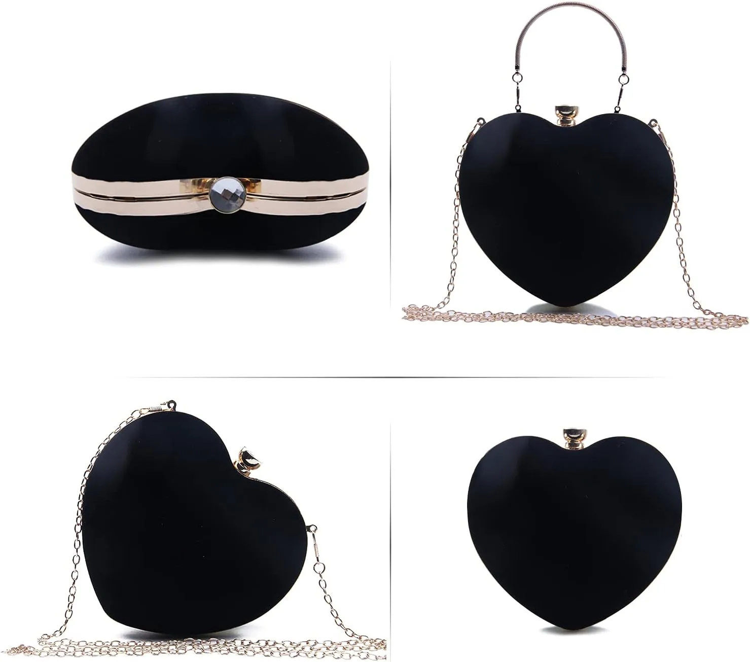 SUKUTU Womens Heart Shape Evening Bag Purse Velvet Party Tote Mini Handbag Clutch Chain Clear Shoulder Bag