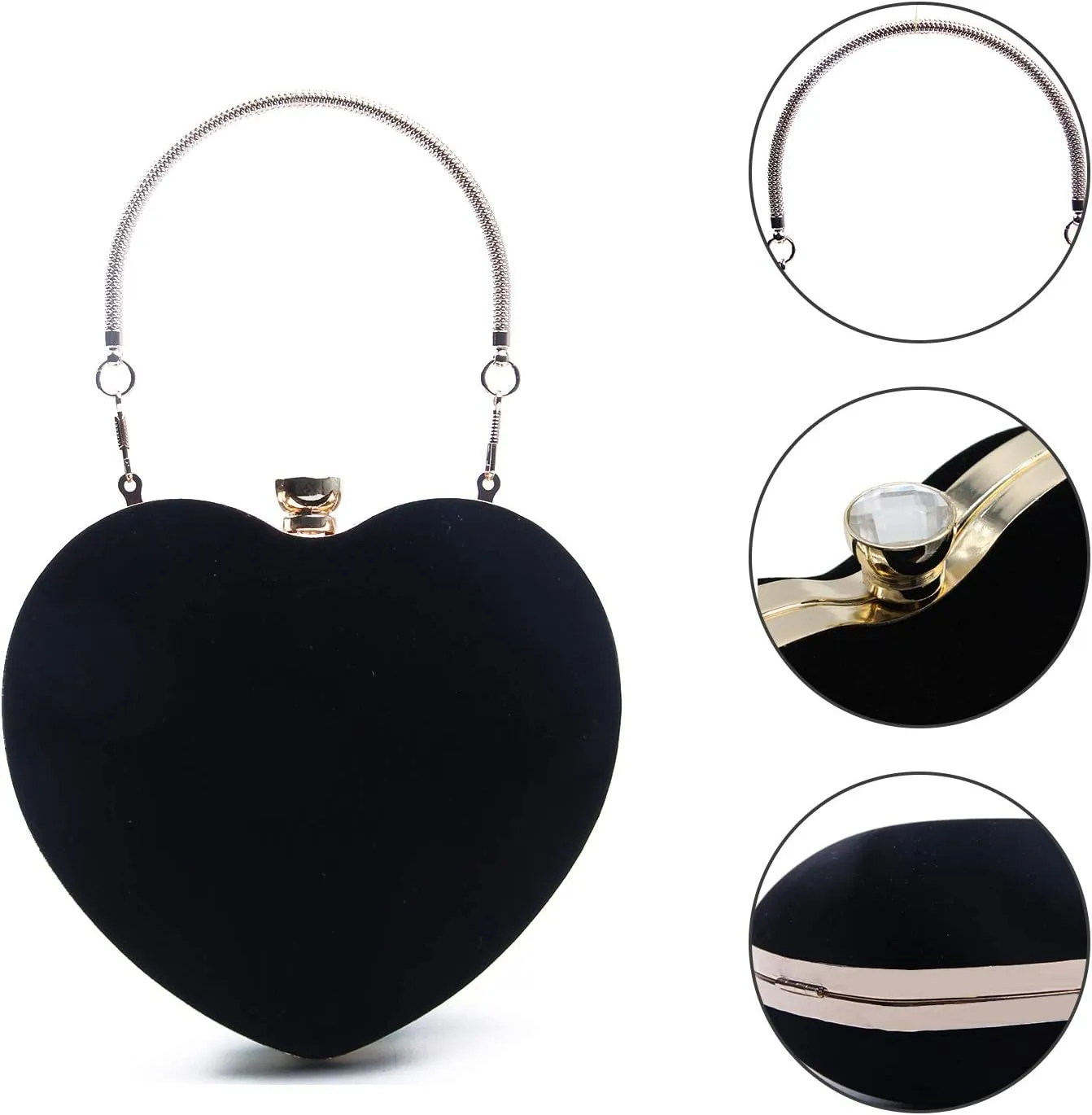 SUKUTU Womens Heart Shape Evening Bag Purse Velvet Party Tote Mini Handbag Clutch Chain Clear Shoulder Bag