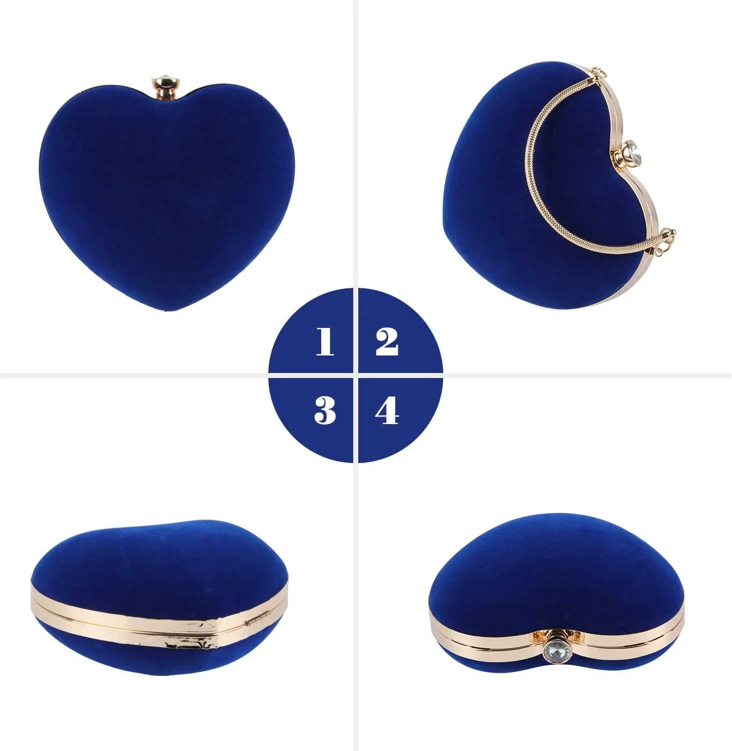 SUKUTU Womens Heart Shape Evening Bag Purse Velvet Party Tote Mini Handbag Clutch Chain Clear Shoulder Bag