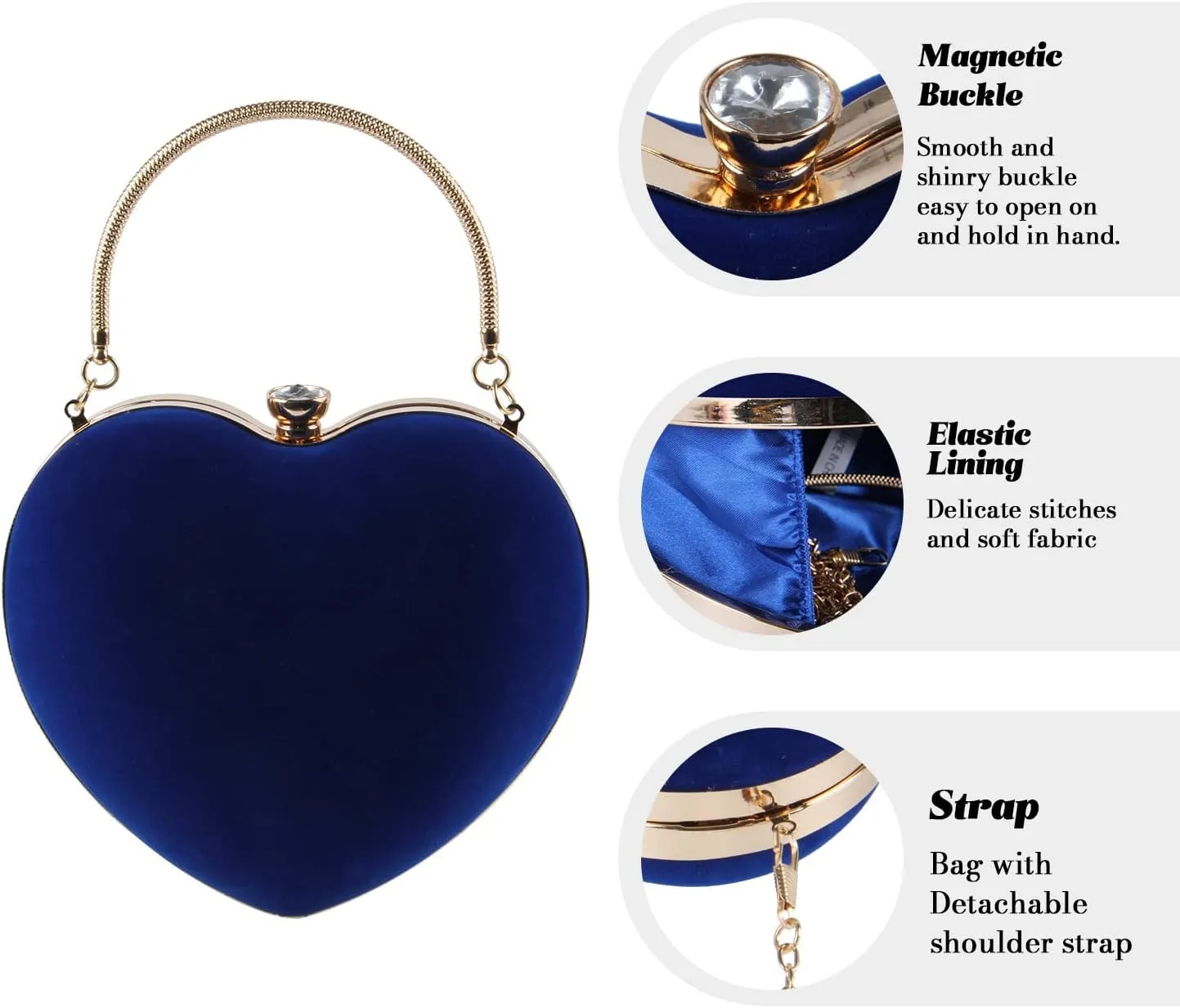 SUKUTU Womens Heart Shape Evening Bag Purse Velvet Party Tote Mini Handbag Clutch Chain Clear Shoulder Bag