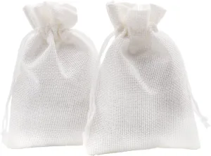 SumDirect White Burlap Gift Bags - 20P 3.7×5.5 inches Linen Favors Pounches with Drawstring for Gifts Jewelry Storage