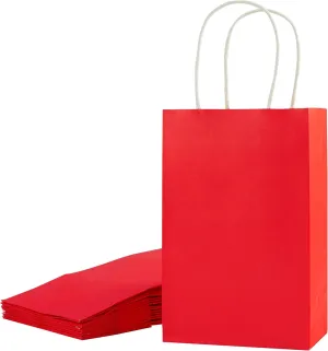 SUNCOLOR 24-Pack Red Gift Bags with Handles – 8" Goodie Bags for Party Favor Bags, Christmas, Valentine's Day & Birthdays (Red)