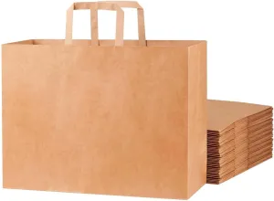 SUNCOLOR Brown Reusable Paper Bags with Handles - 50 Pack - 16x6x12 Inches - Large Shopping & Gift Bags - Kraft Construction